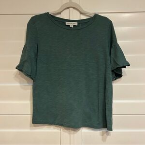 Amour Vert Ruffle Sleeve Knit Top Teal Size Small